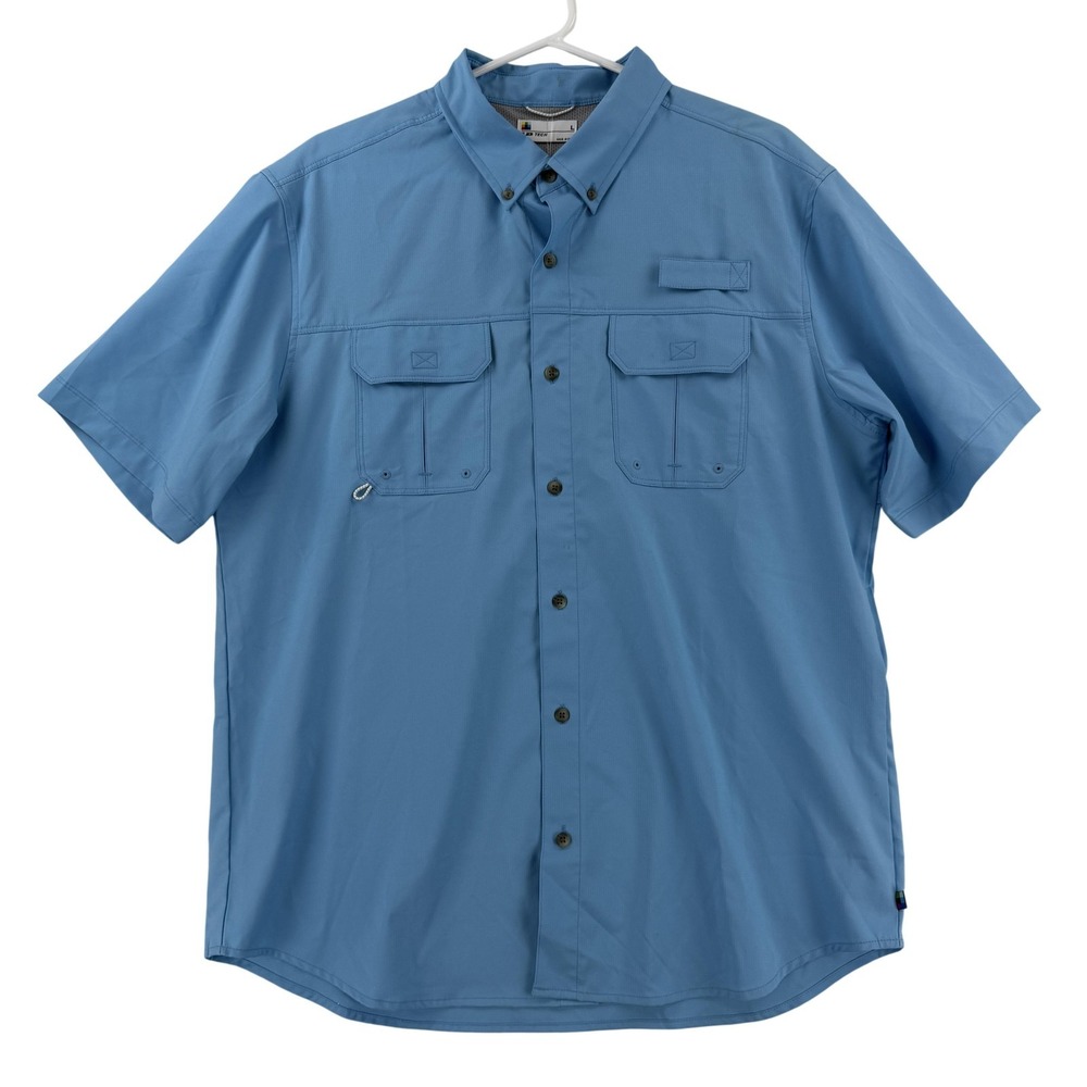 UB Tech Fishing Shirt Mens Large Blue Short Sleeve UPF 40 Stretch Vented NWT